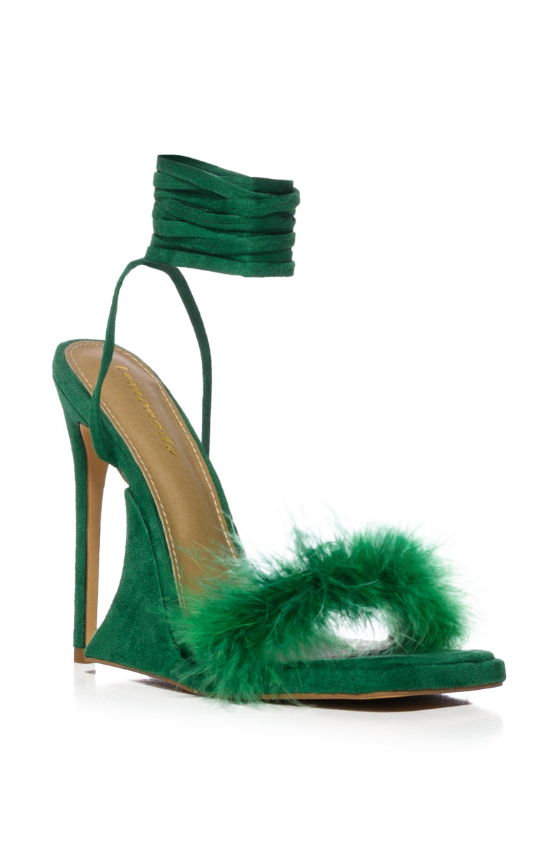 SORRENTI FUZZY LACE UP SANDAL IN GREEN