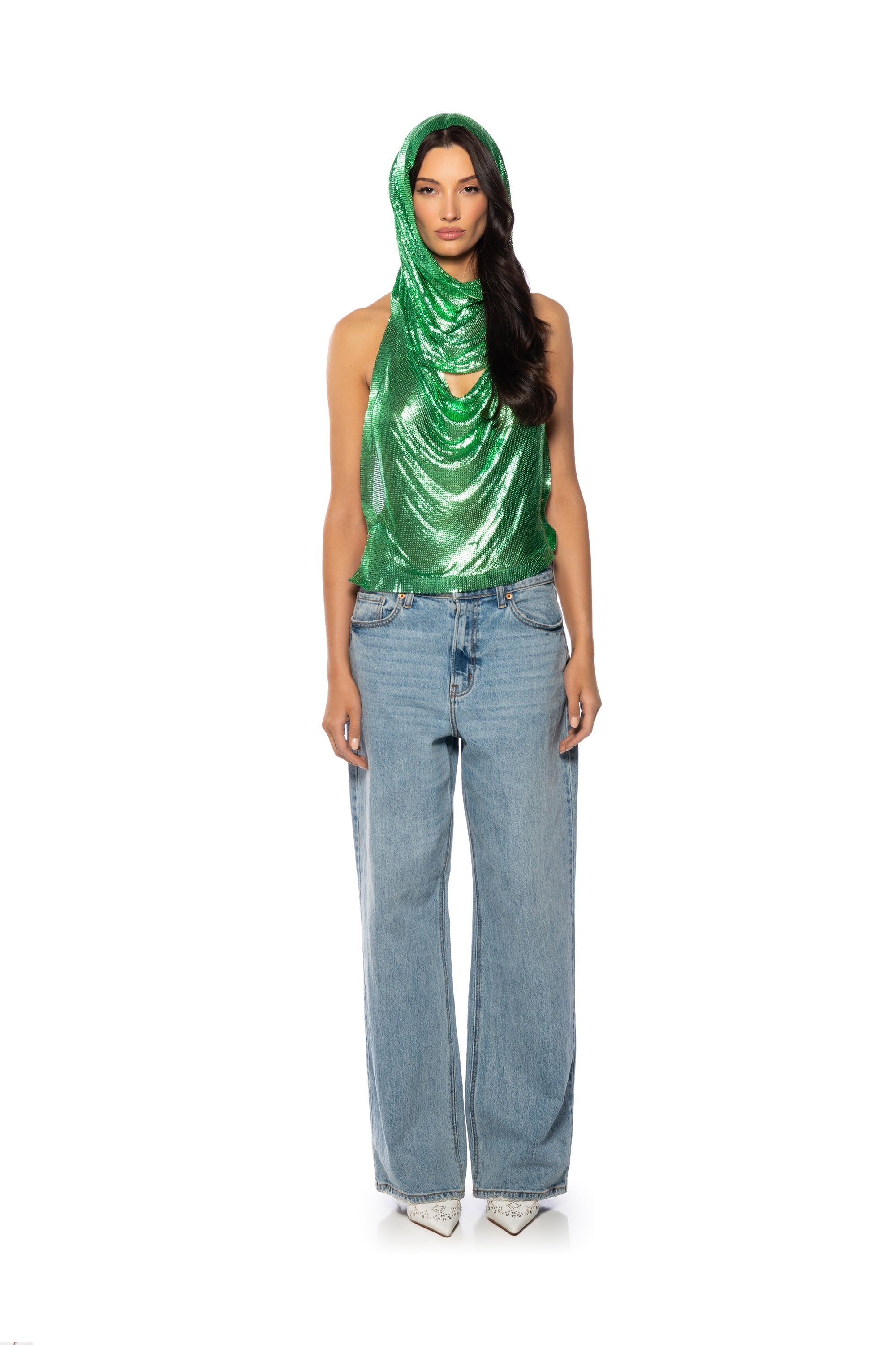 SUNNA METAL CHAIN TOP WITH A HOOD