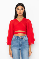 SWEET LOVE WRAP FRONT CHIFFON BLOUSE