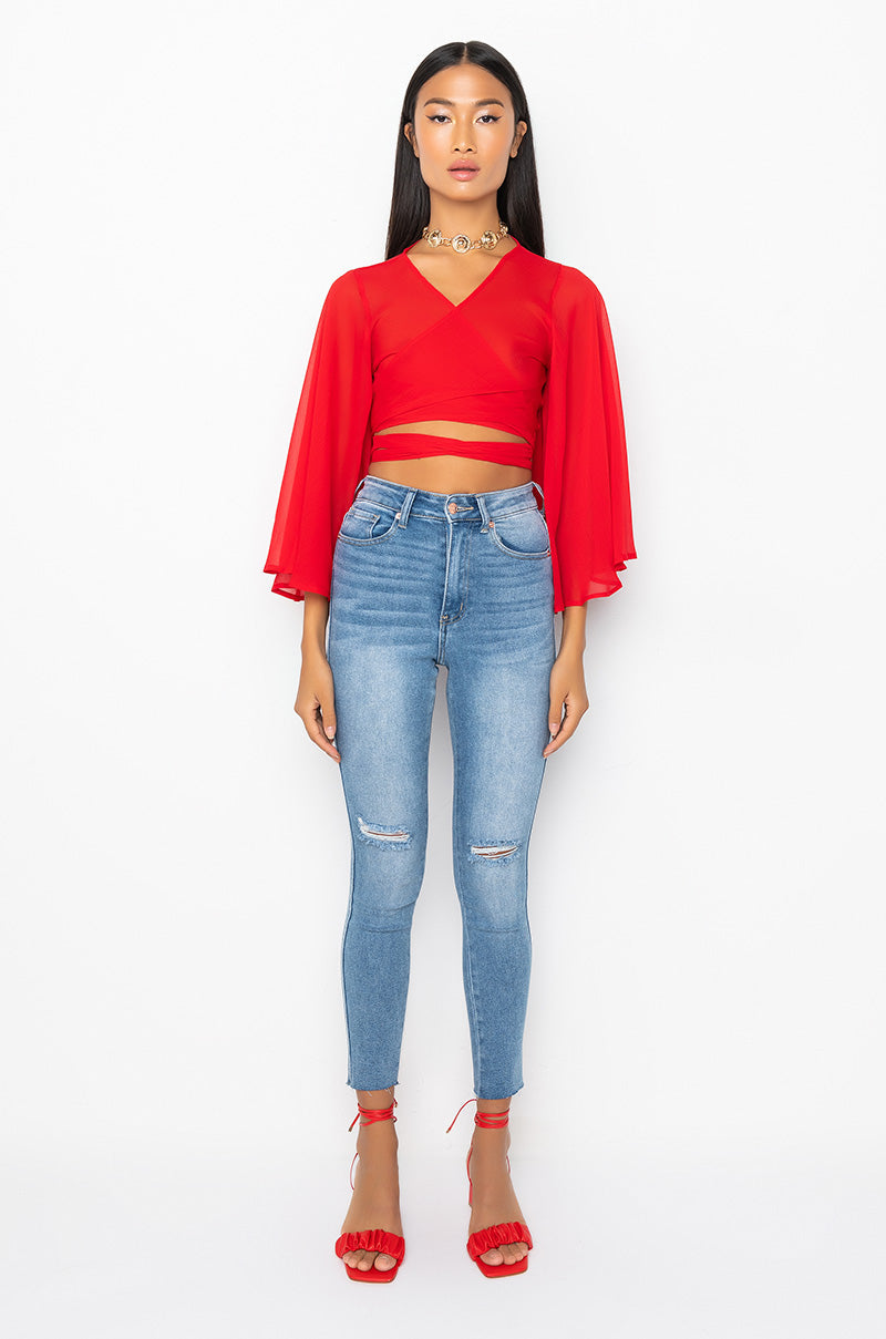 SWEET LOVE WRAP FRONT CHIFFON BLOUSE