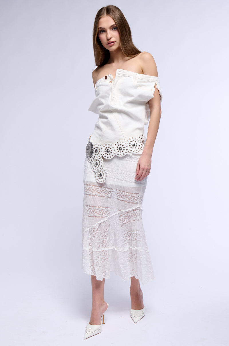 THE WAY I WANT OFF SHOULDER DENIM TOP IN WHITE