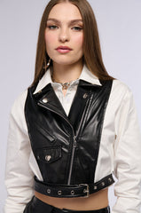 TOUCH ME FAUX LEATHER VEST OVERLAY BLOUSE
