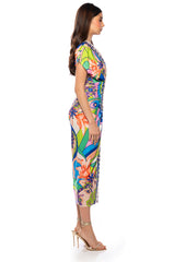 TROPICAL DAYS V NECK DRESS