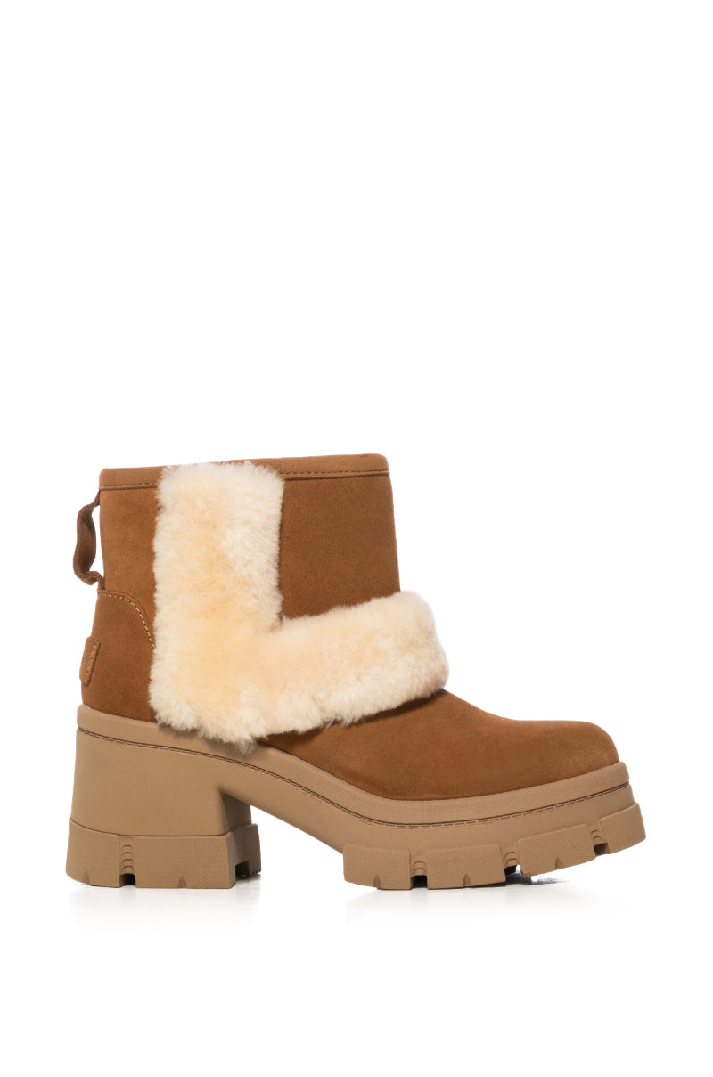UGG BROOKLYN SUNBURST WATERPROOF BOOTIE IN CHESTNUT