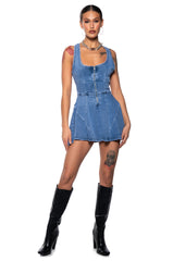VIVIAN BLUE DENIM MINI DRESS IN BLUE